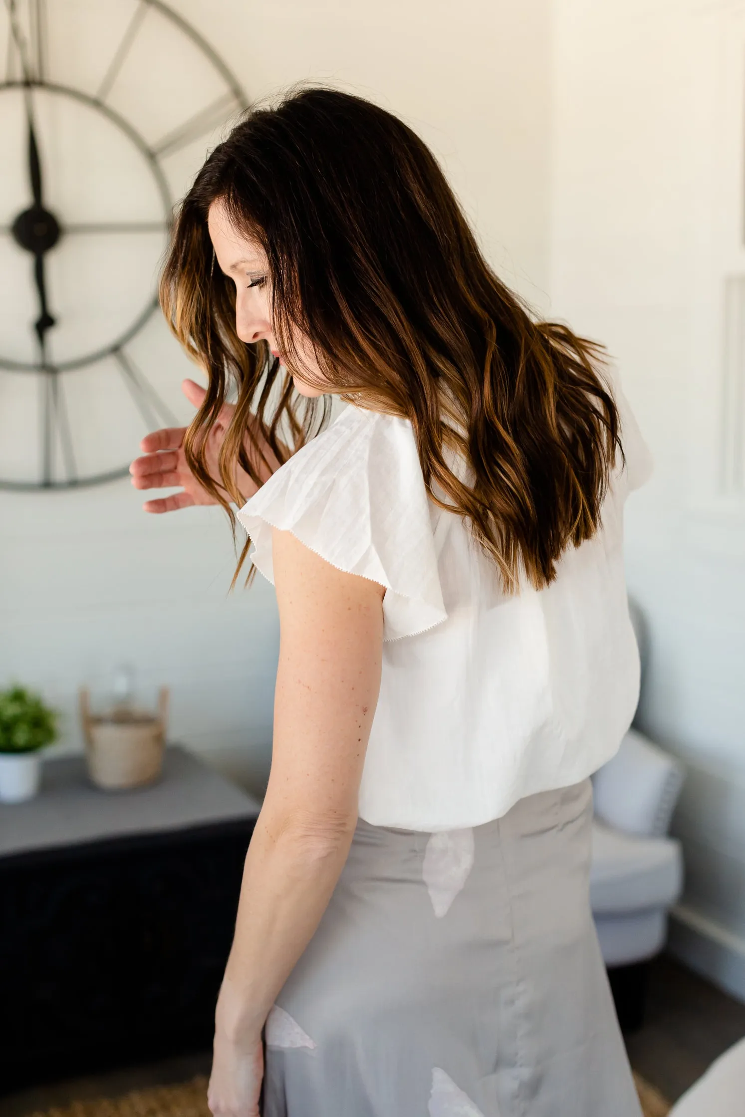 Off White Smocked Neck Cotton Blouse - FINAL SALE