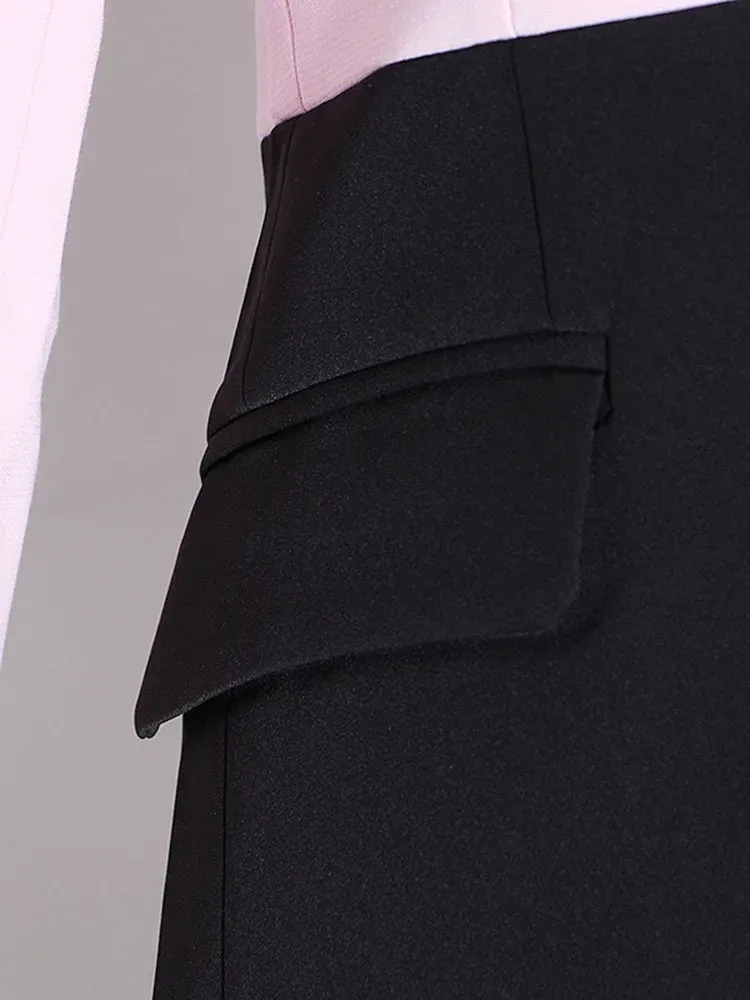Pink and Black Color Block Casual Blazer