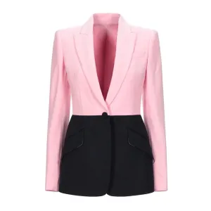 Pink and Black Color Block Casual Blazer