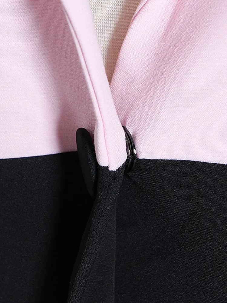Pink and Black Color Block Casual Blazer