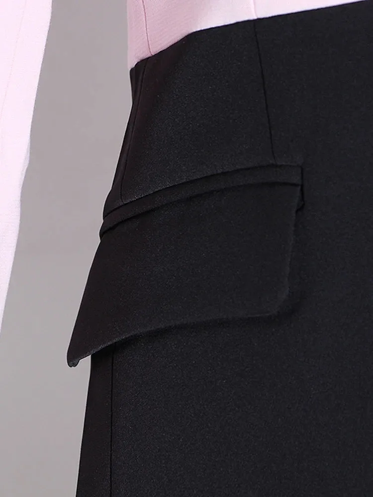 Pink and Black Color Block Casual Blazer