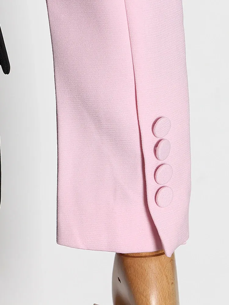Pink and Black Color Block Casual Blazer