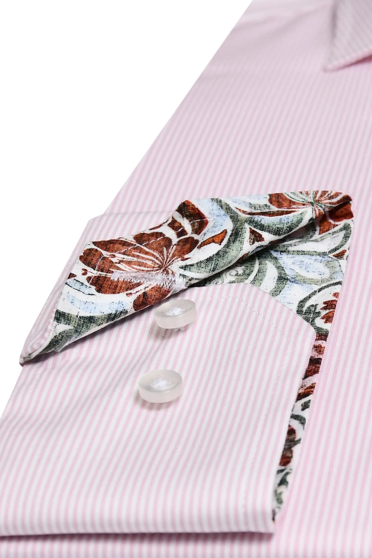 Pink striped slim fit shirt with contrast details