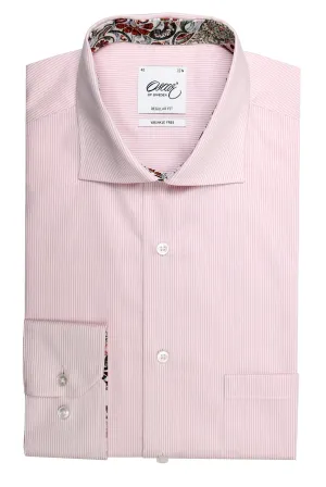 Pink striped slim fit shirt with contrast details