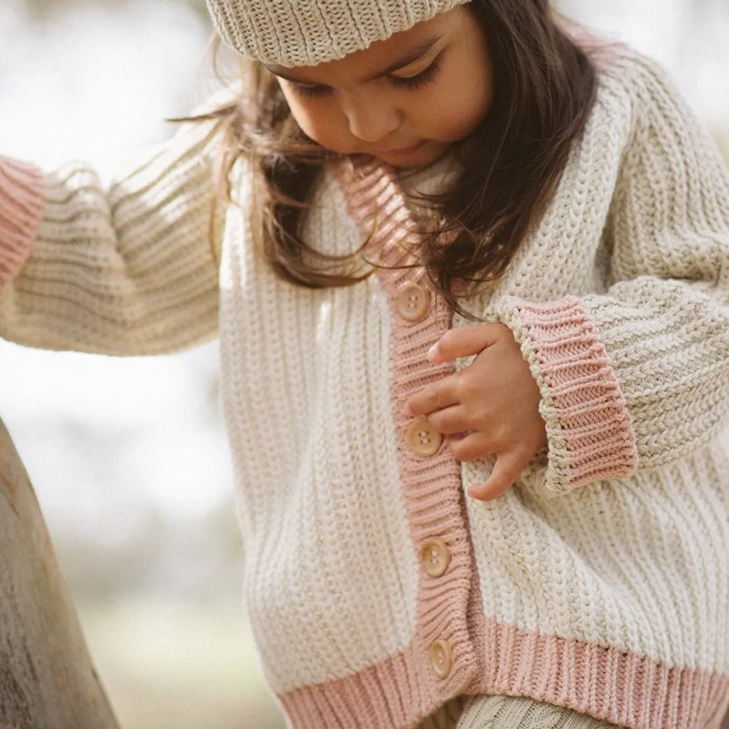 Rainbow Cardigan - Natural/Old Rose
