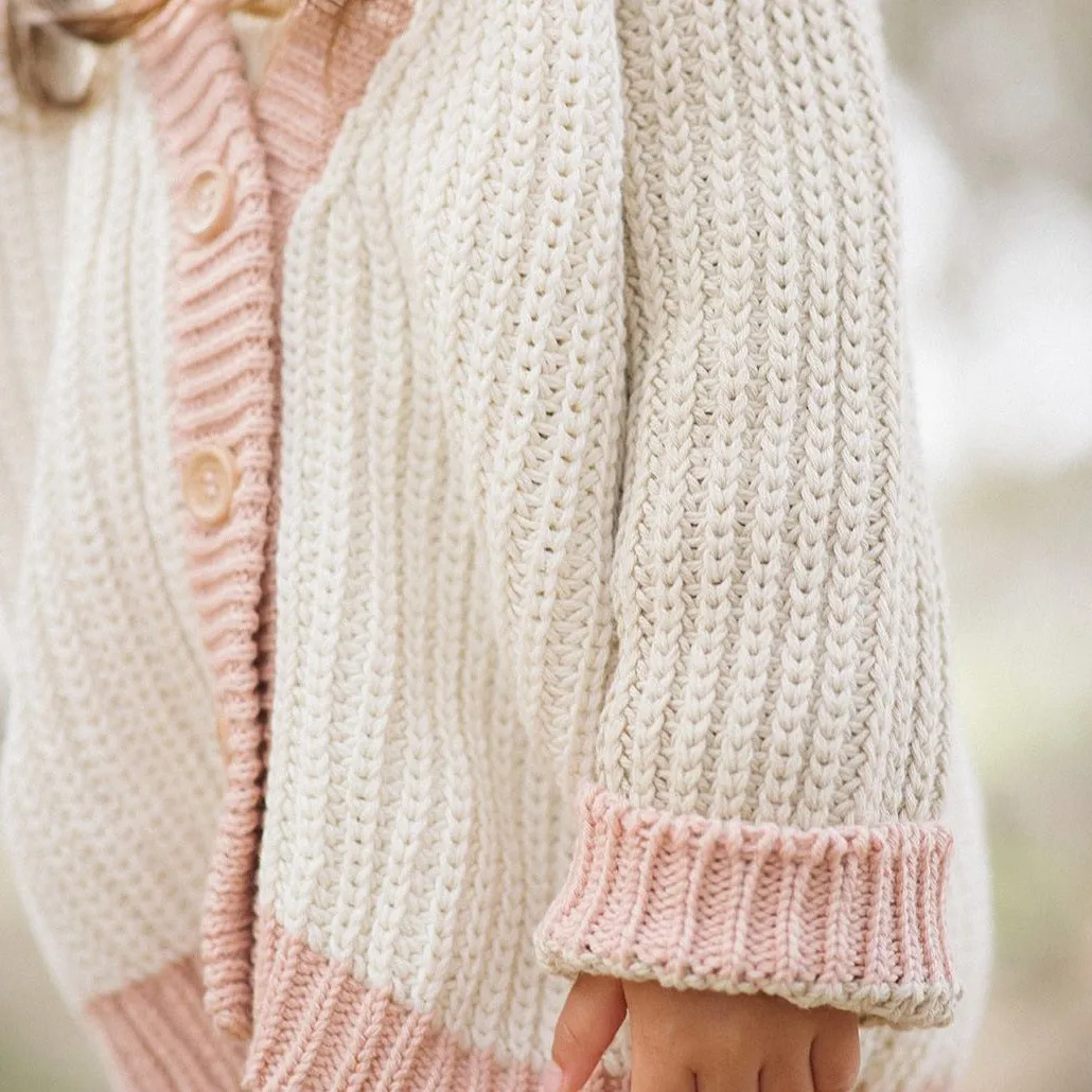Rainbow Cardigan - Natural/Old Rose