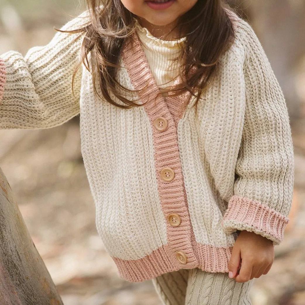 Rainbow Cardigan - Natural/Old Rose