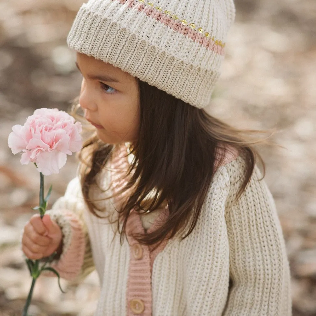Rainbow Cardigan - Natural/Old Rose