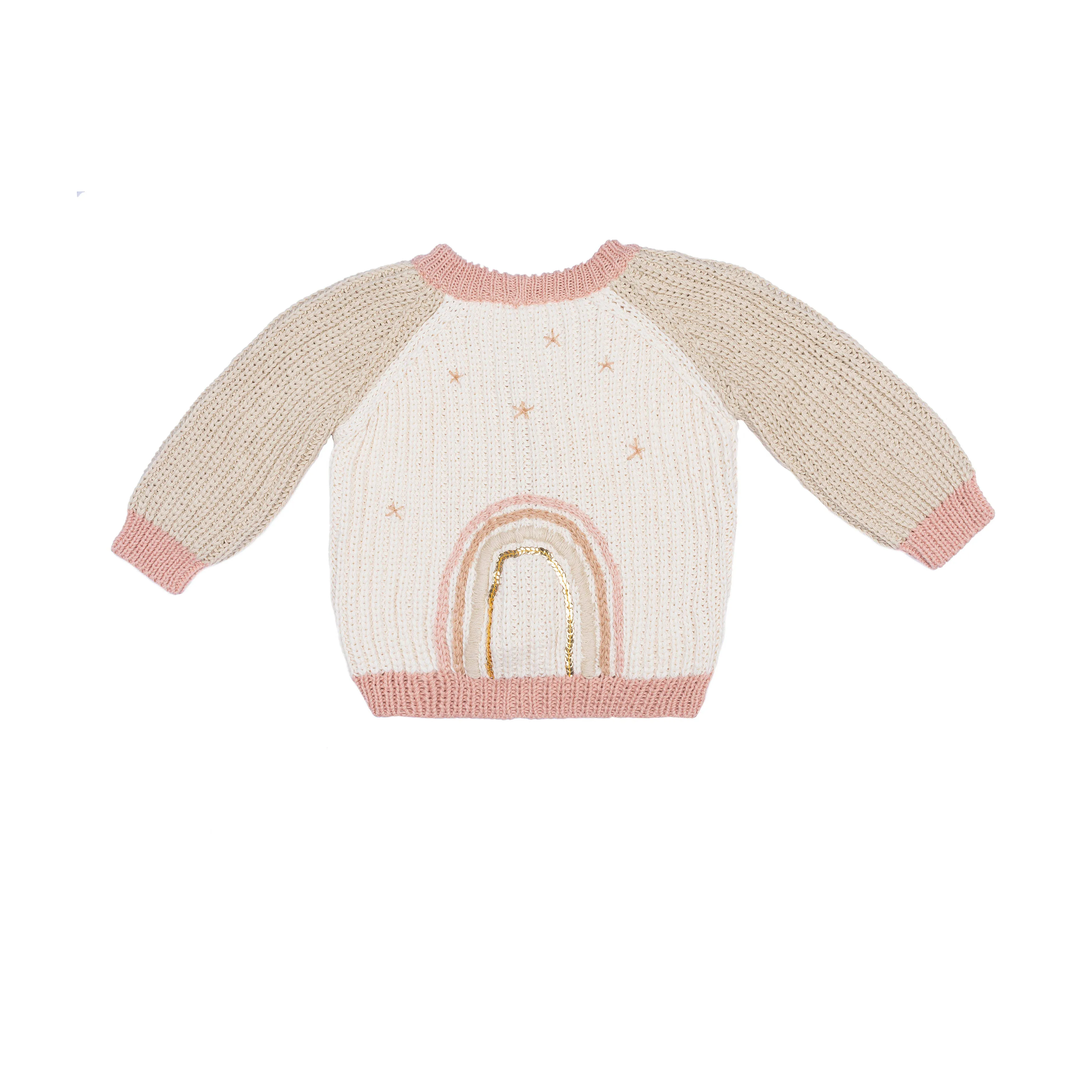 Rainbow Cardigan - Natural/Old Rose