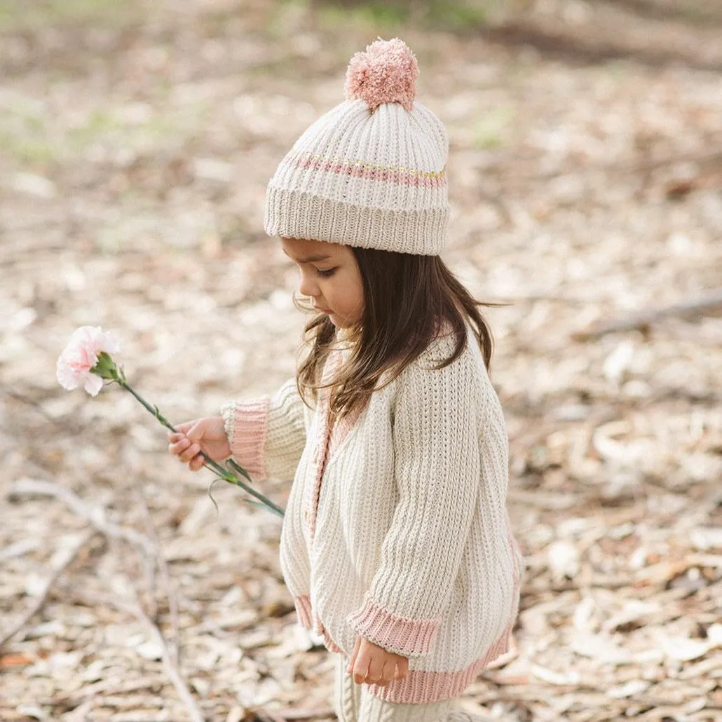 Rainbow Cardigan - Natural/Old Rose