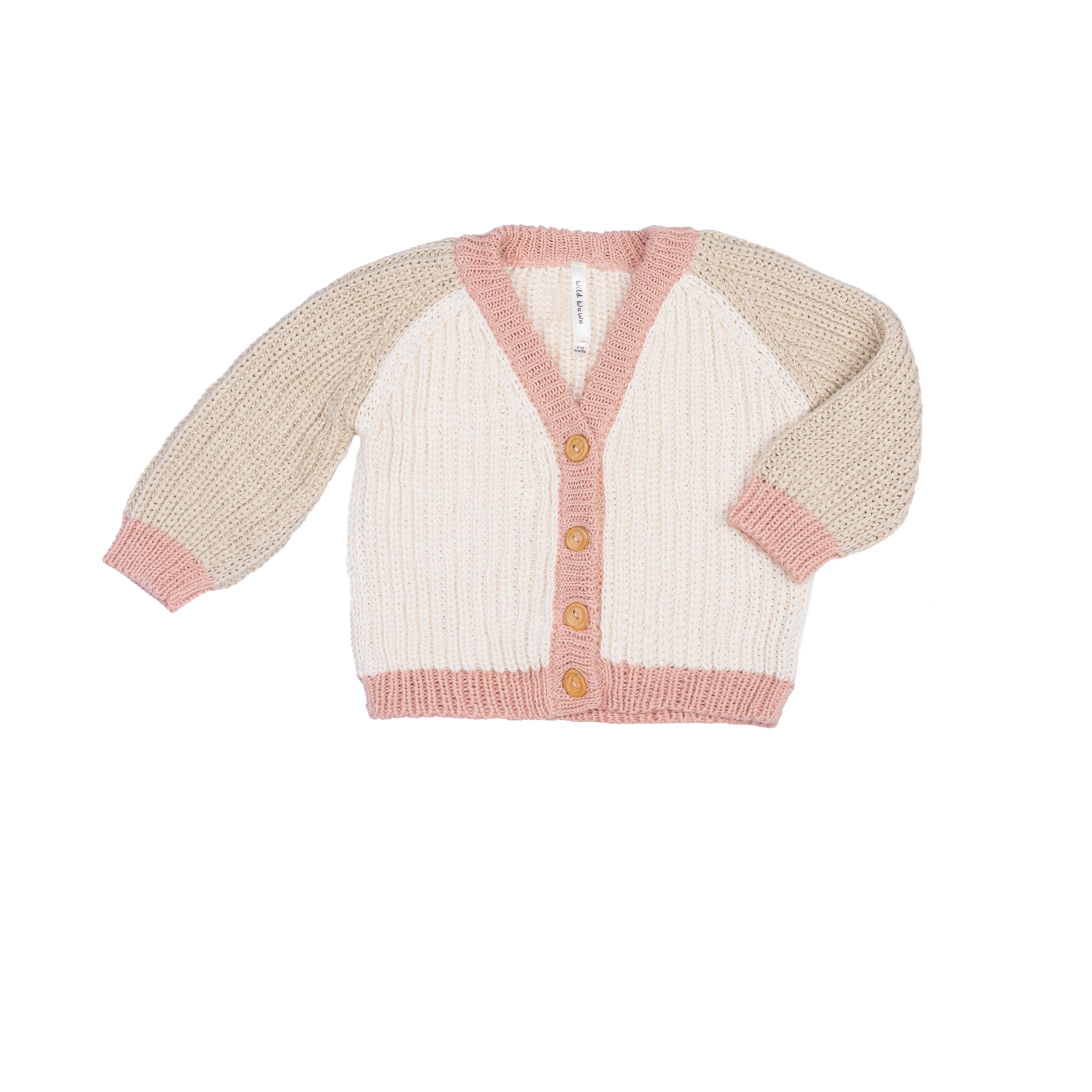 Rainbow Cardigan - Natural/Old Rose