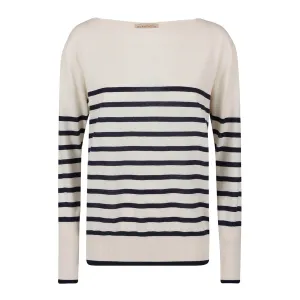 Silk and Cashmere Sweater - Cream   Navy Stripe