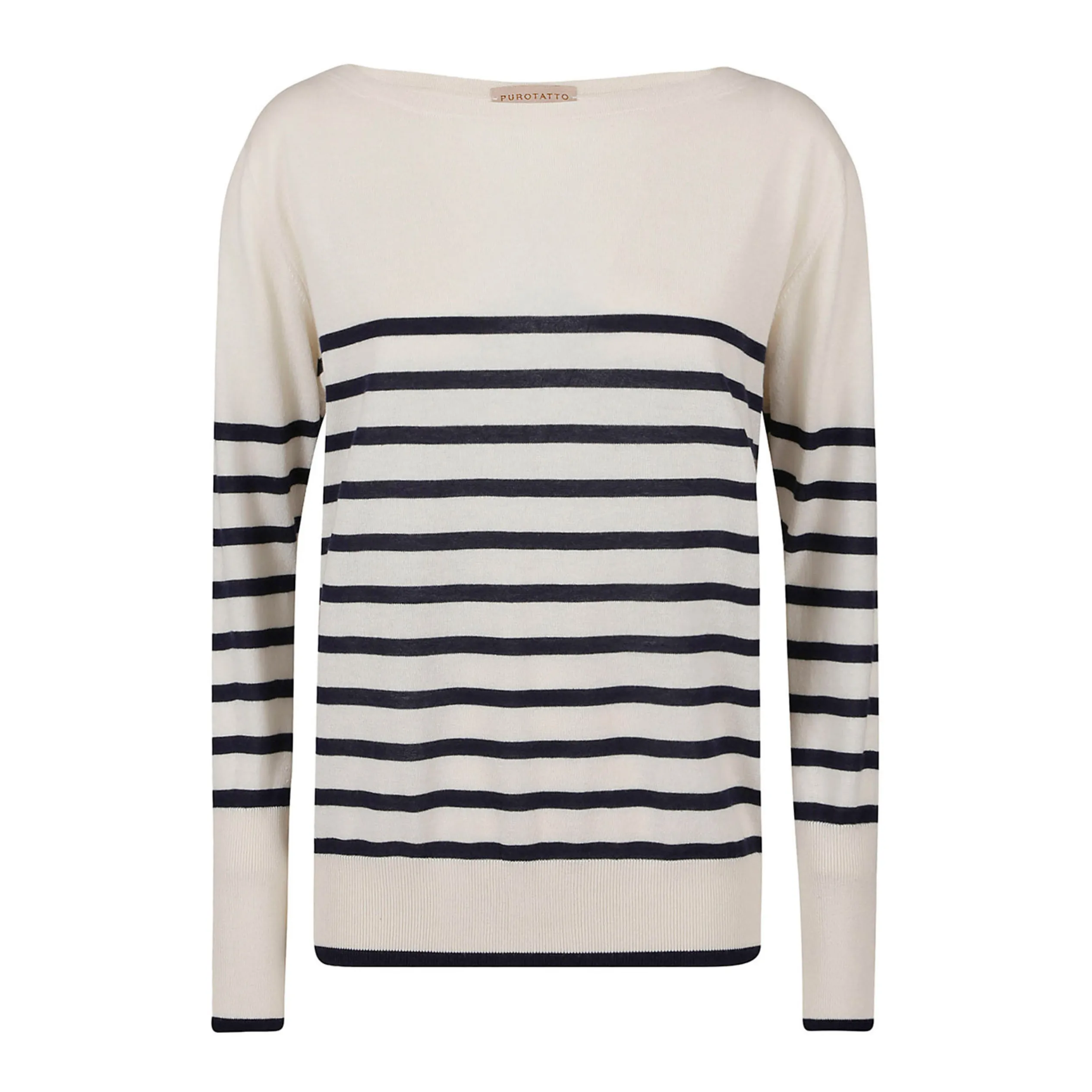 Silk and Cashmere Sweater - Cream   Navy Stripe