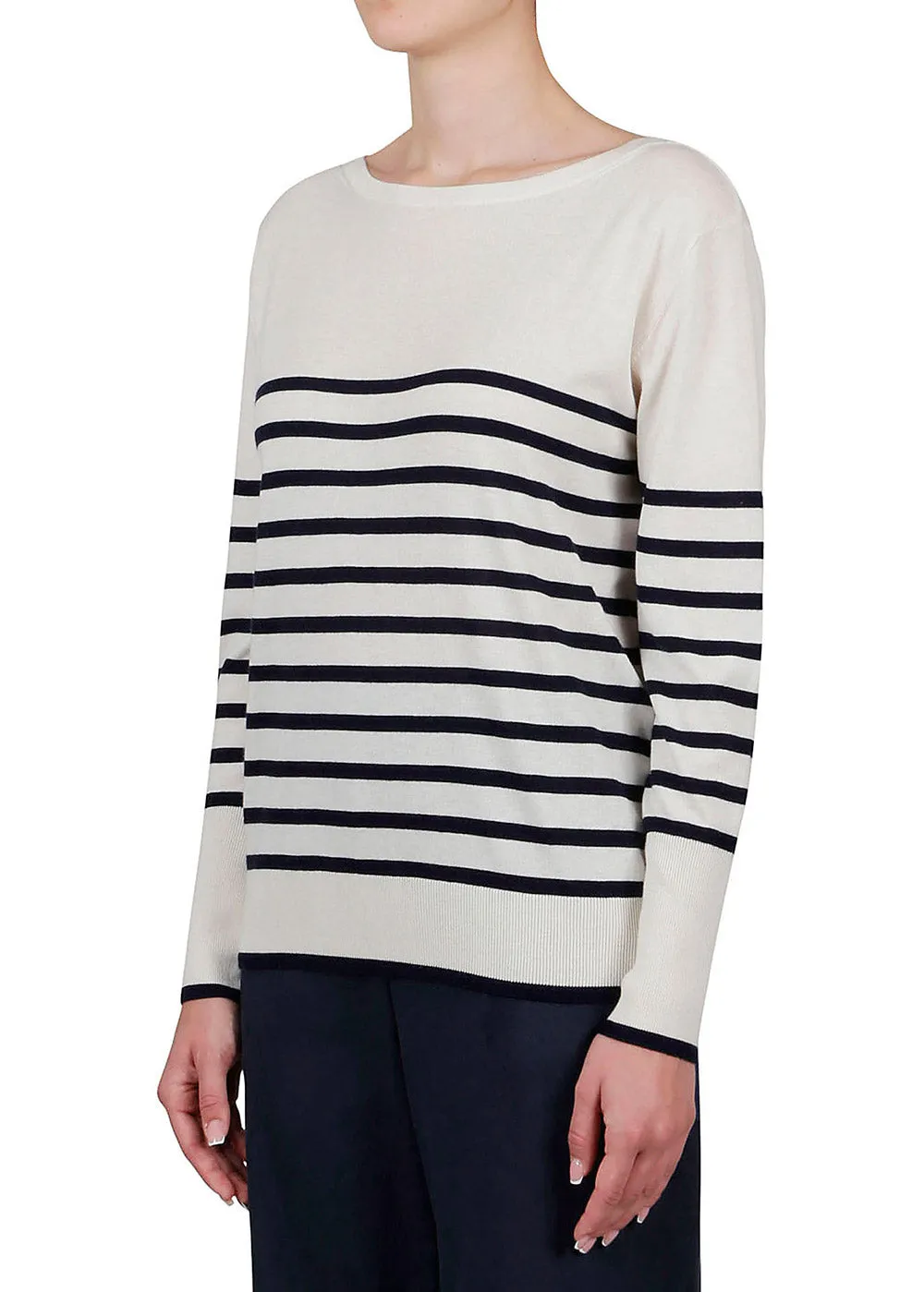 Silk and Cashmere Sweater - Cream   Navy Stripe