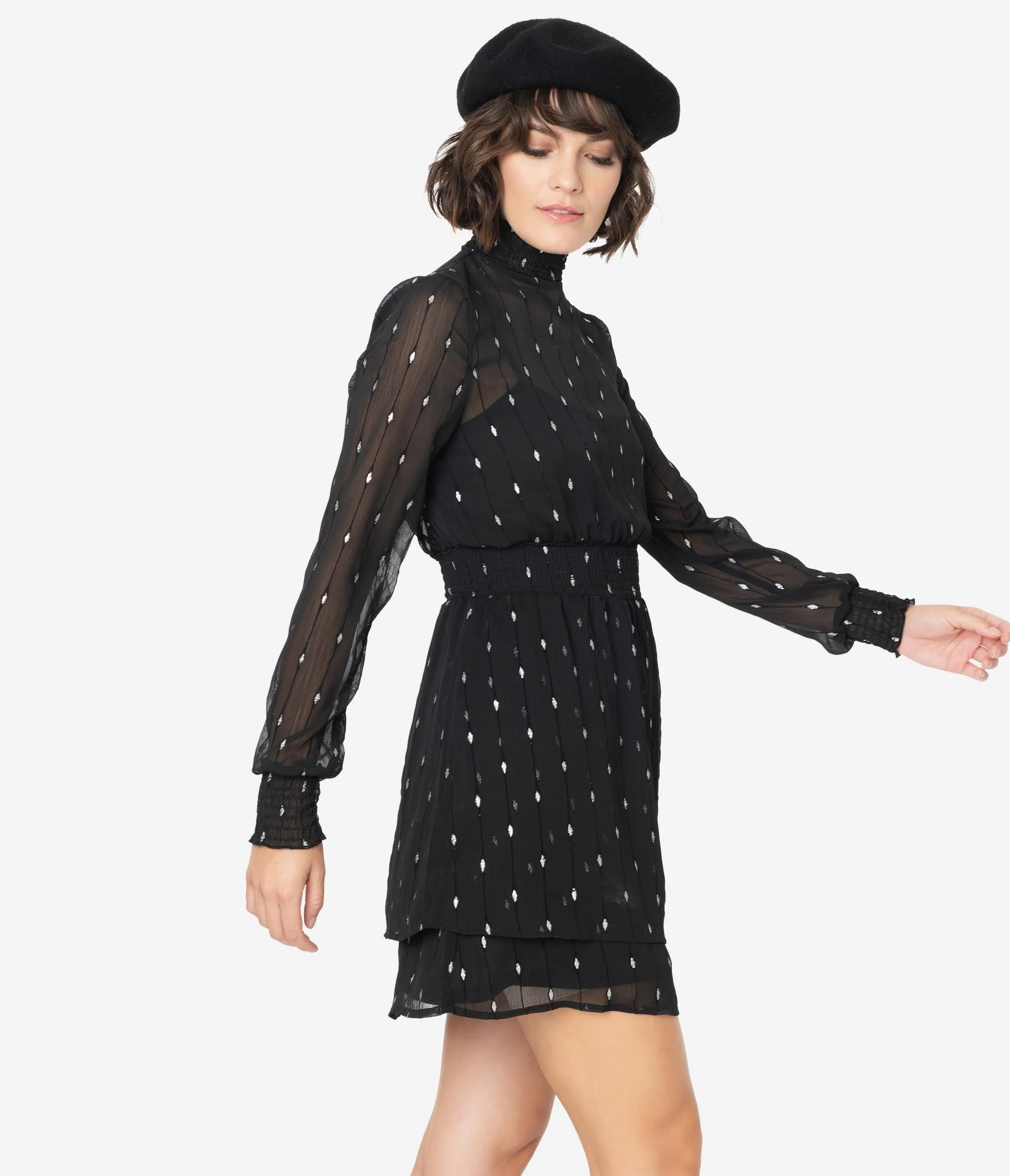 Smak Parlour Black & Silver Diamond Dotted One In A Million Fit & Flare Dress