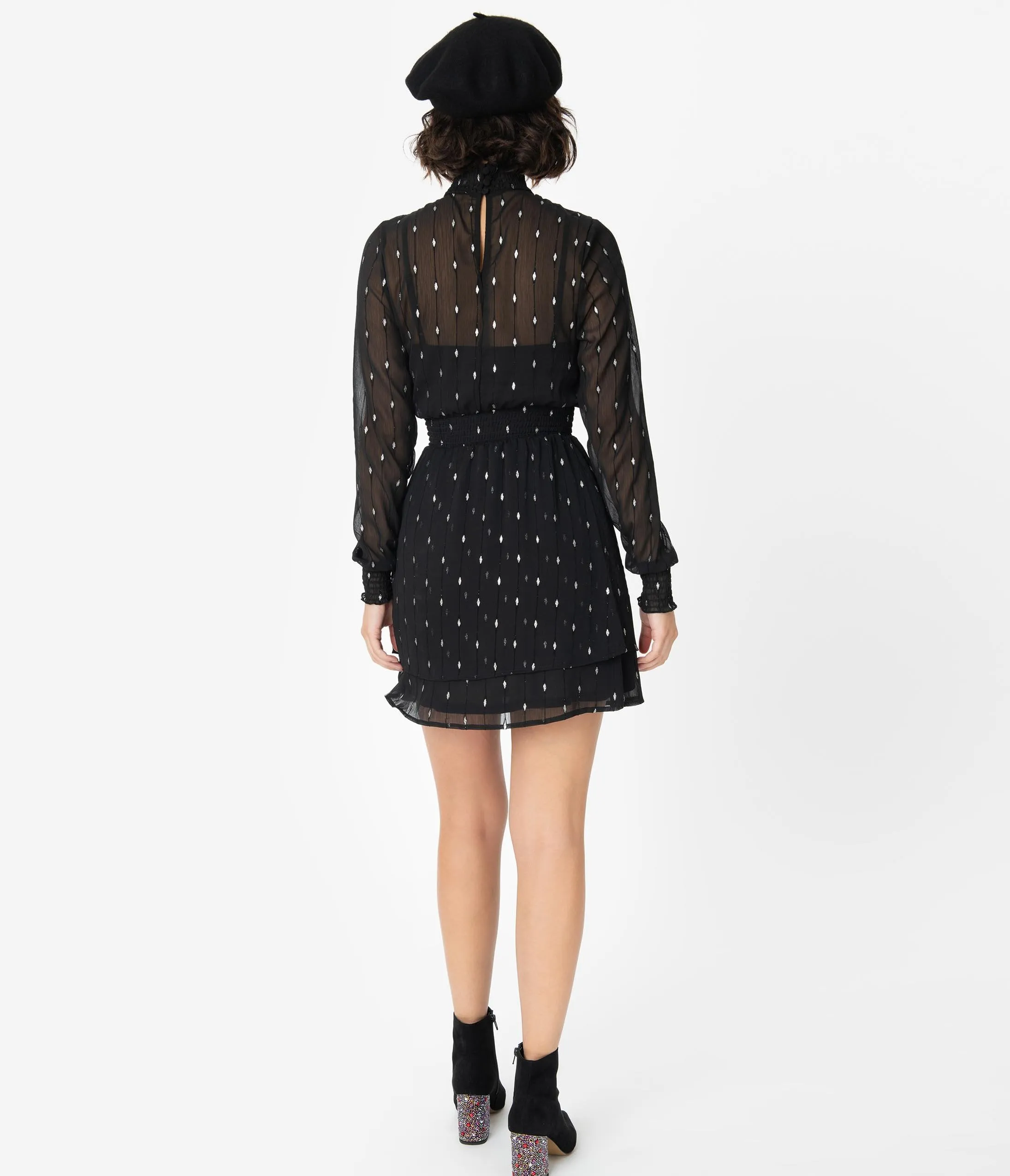 Smak Parlour Black & Silver Diamond Dotted One In A Million Fit & Flare Dress