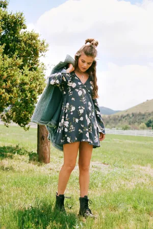 STEVIE KENDRA FLORAL LONG SLEEVE MINI DRESS