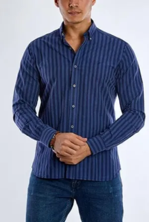 Striped Long Sleeve Shirt-Navy