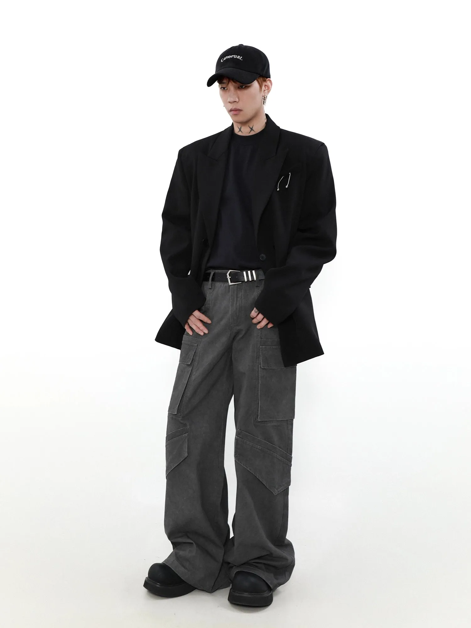 Structured Oversized Blazer Coat with Brooch