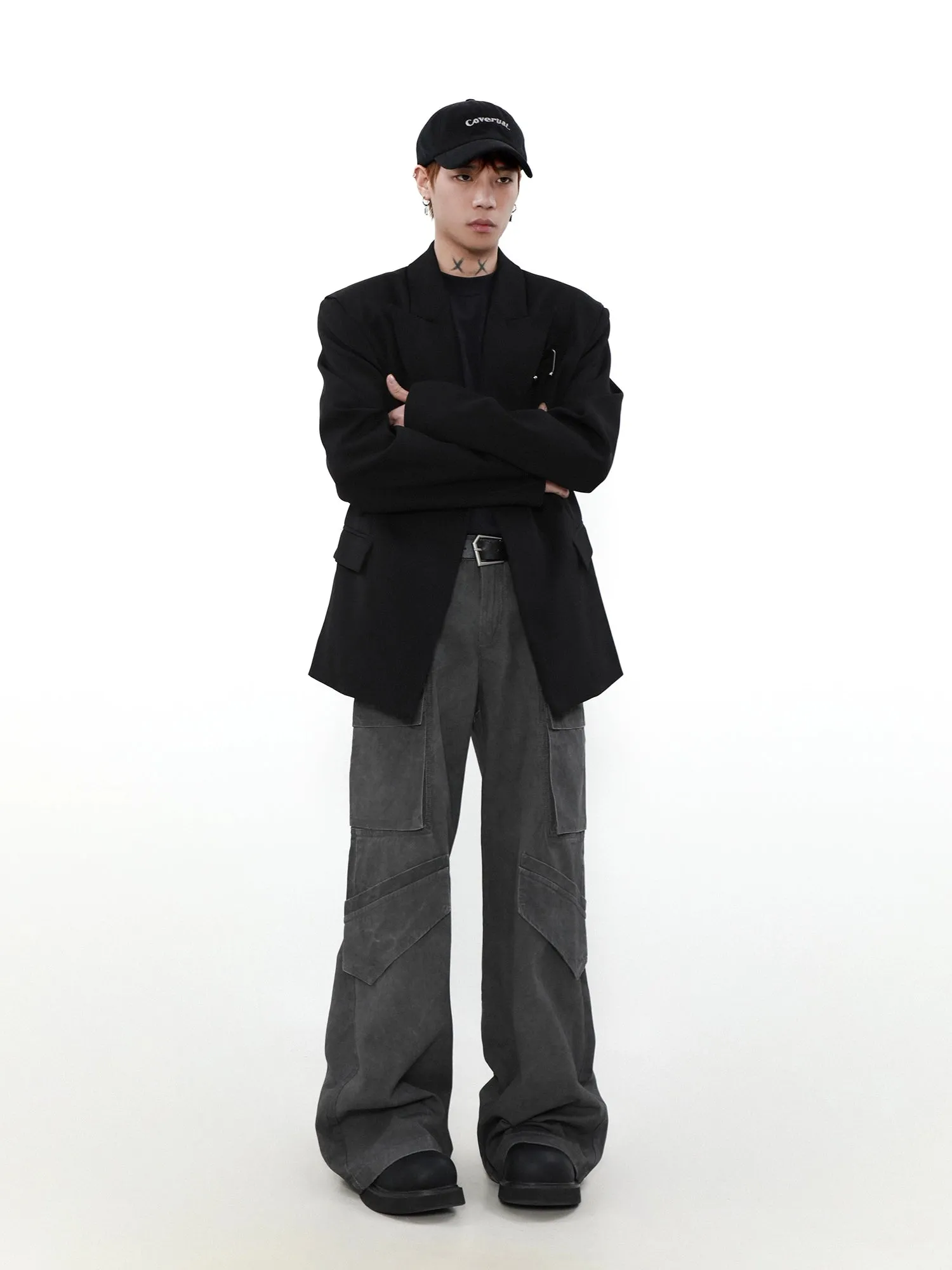 Structured Oversized Blazer Coat with Brooch