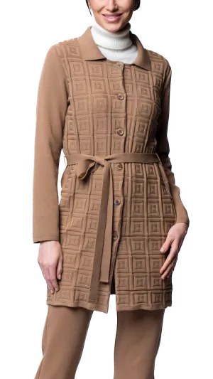 Sydney Square-Patern Knit Car Coat - Mocha