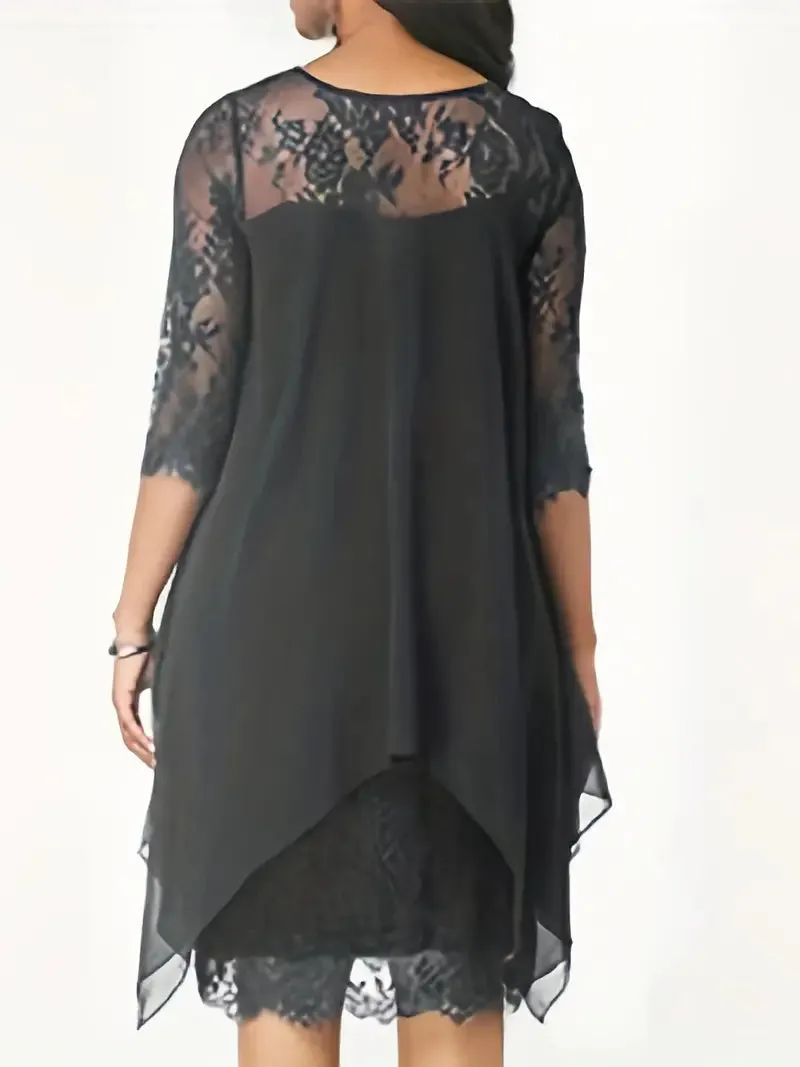 TastyHottie - Black Lace Crew Neck 3/4 Sleeve Summer Dress