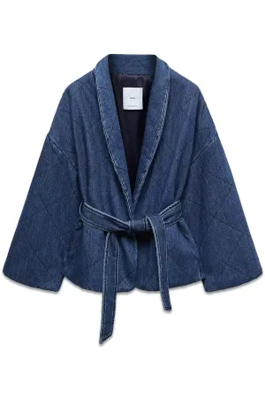 Tie Waist Denim Jacket In Blue