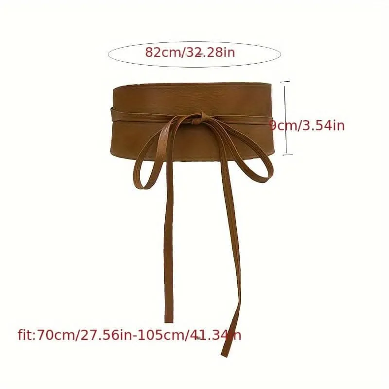 Vintage Wide PU Waist Belt with Bow Accent