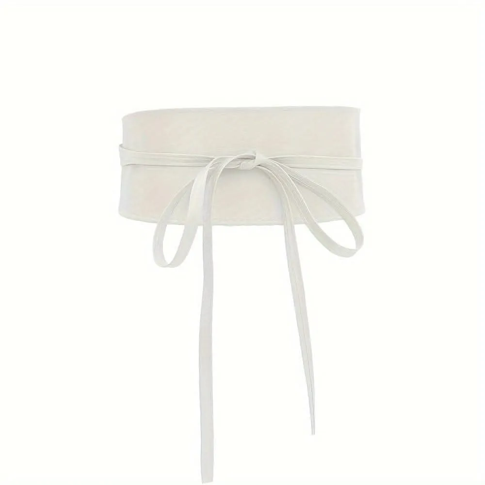 Vintage Wide PU Waist Belt with Bow Accent