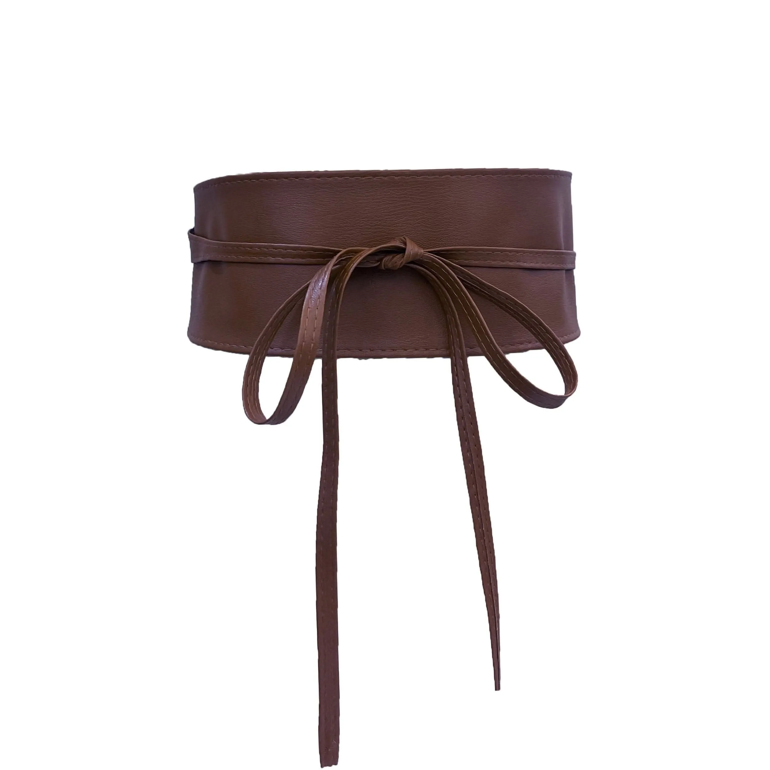 Vintage Wide PU Waist Belt with Bow Accent