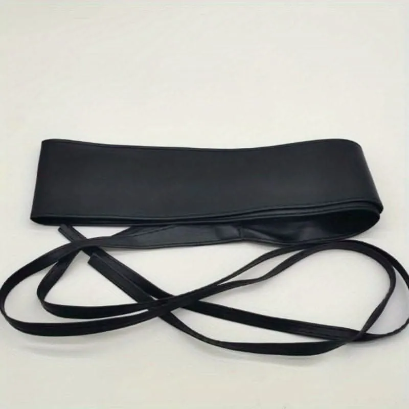 Vintage Wide PU Waist Belt with Bow Accent