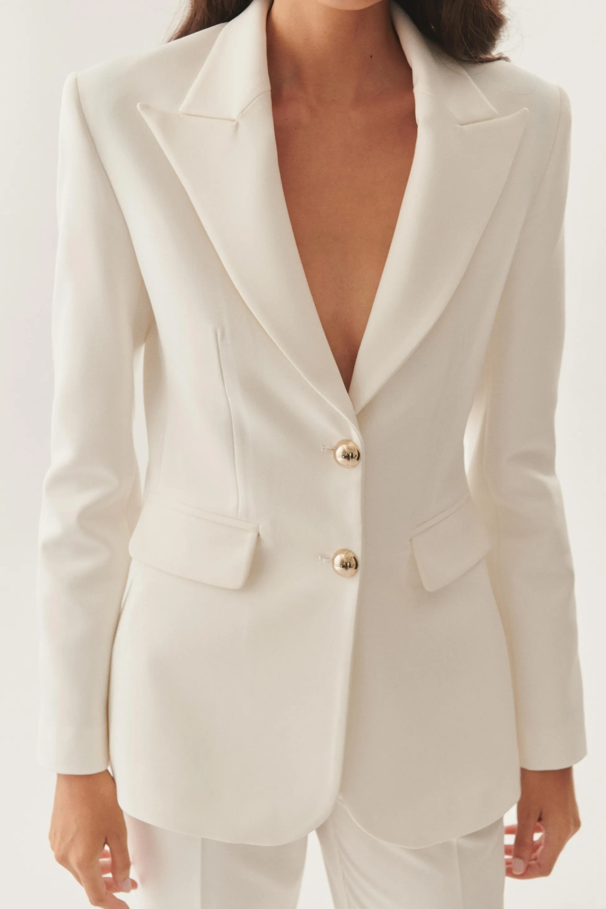 White Golden Button Tailored Blazer