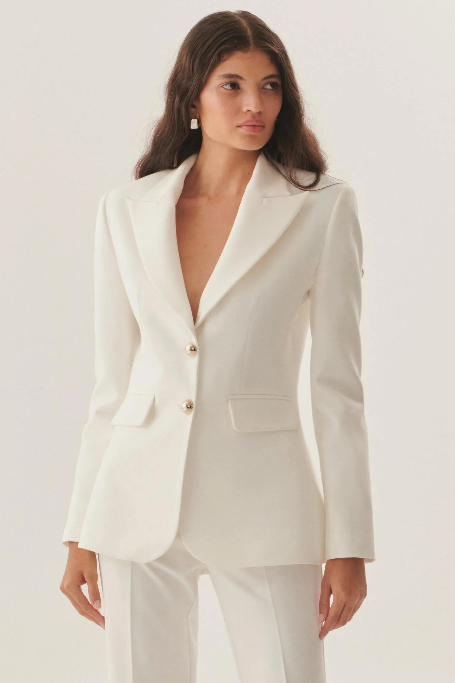 White Golden Button Tailored Blazer