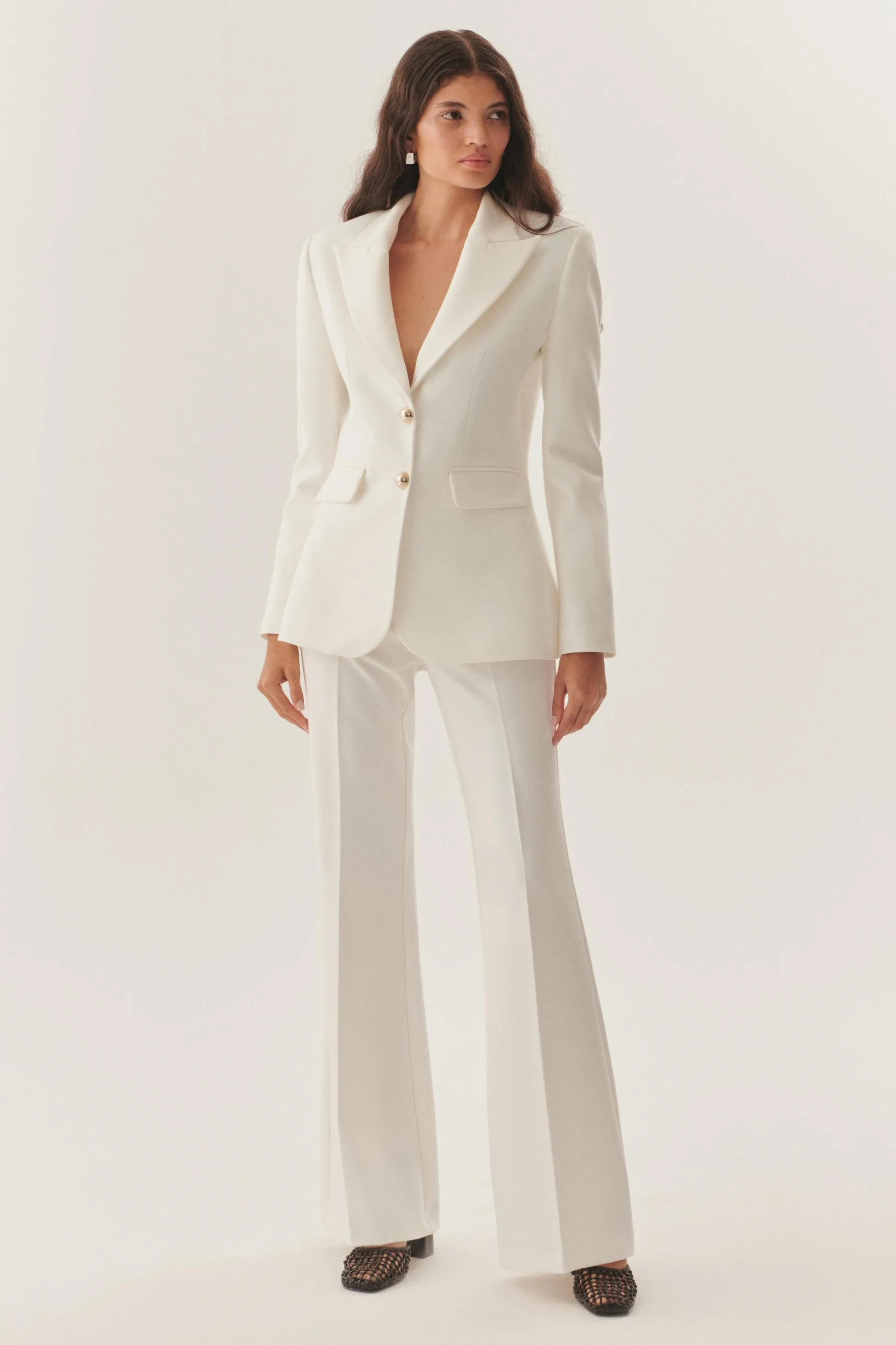 White Golden Button Tailored Blazer