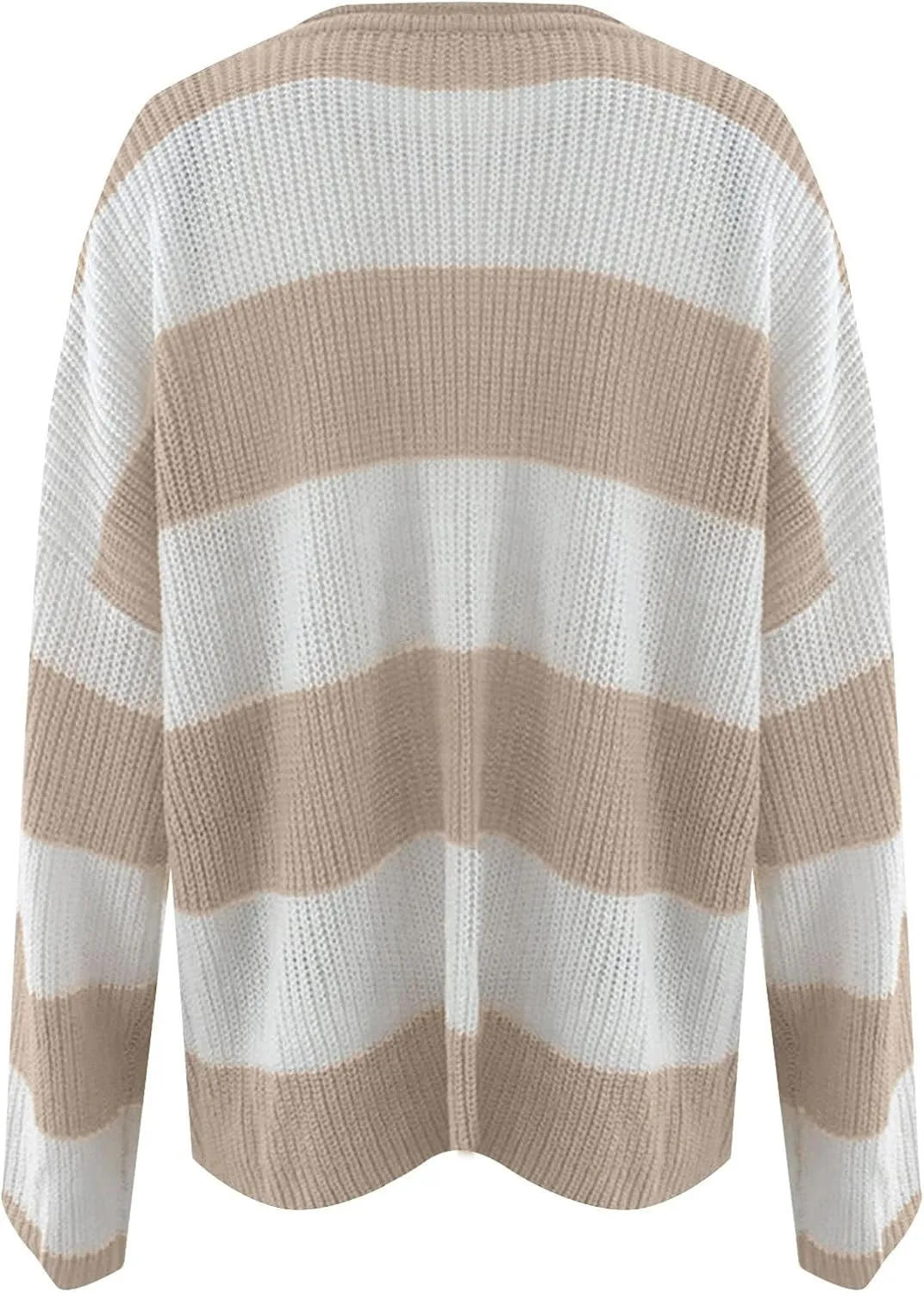Women's 2024 Fall Long Sleeve Crew Neck Striped Color Block Comfy Loose Oversized Knitted Pullover Sweater