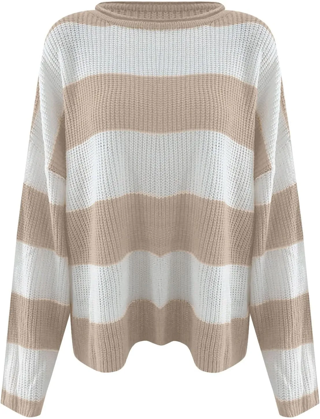 Women's 2024 Fall Long Sleeve Crew Neck Striped Color Block Comfy Loose Oversized Knitted Pullover Sweater