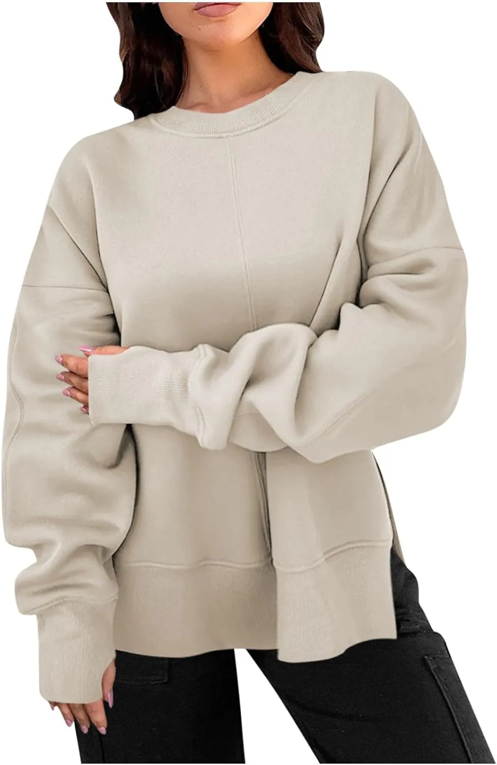 Womens Oversized Hoodies Fleece Thumb Hole Sweatshirts Long Sleeve Sweaters Pullover Fall Outfits with Pocket