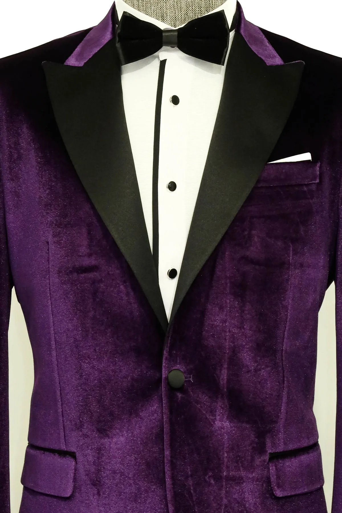WSS Velvet Slim Fit Single Button Purple Men Prom Blazer - Singen