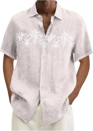 Ymosrh Men's Shirts Spring Summer Casual Cotton Linen Solid Color Short Sleeve Shirts Loose Button Down Short Shirt, M-4XL