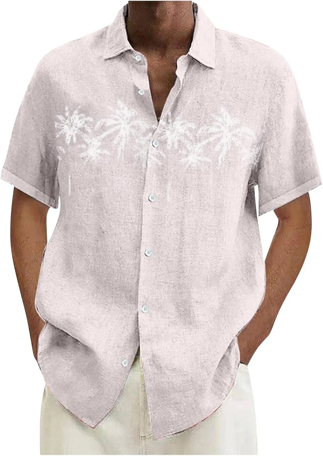 Ymosrh Men's Shirts Spring Summer Casual Cotton Linen Solid Color Short Sleeve Shirts Loose Button Down Short Shirt, M-4XL